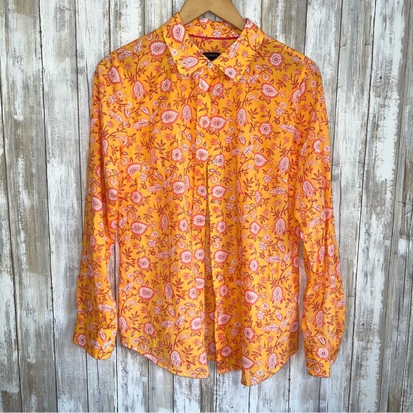 Talbots Climbing Jacobean Orange Floral Button Down - Picture 2 of 7